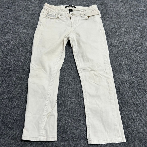 Zco Jeans Denim - ZCO Jeans Denim Pants Womens Size 5 Off-White Skinny Rhinestone Cross Low Rise